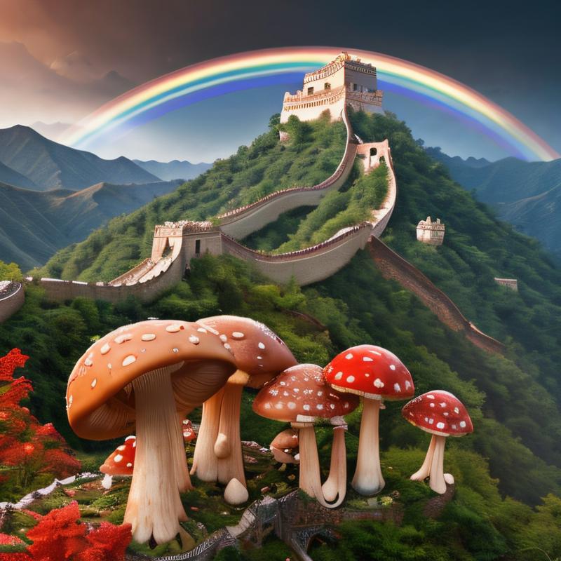 00244-2611618837-masterpiece, intricate photo, precisely detailed gigantic mushrooms with reddish caps and the chinese great wall, background enc.jpg